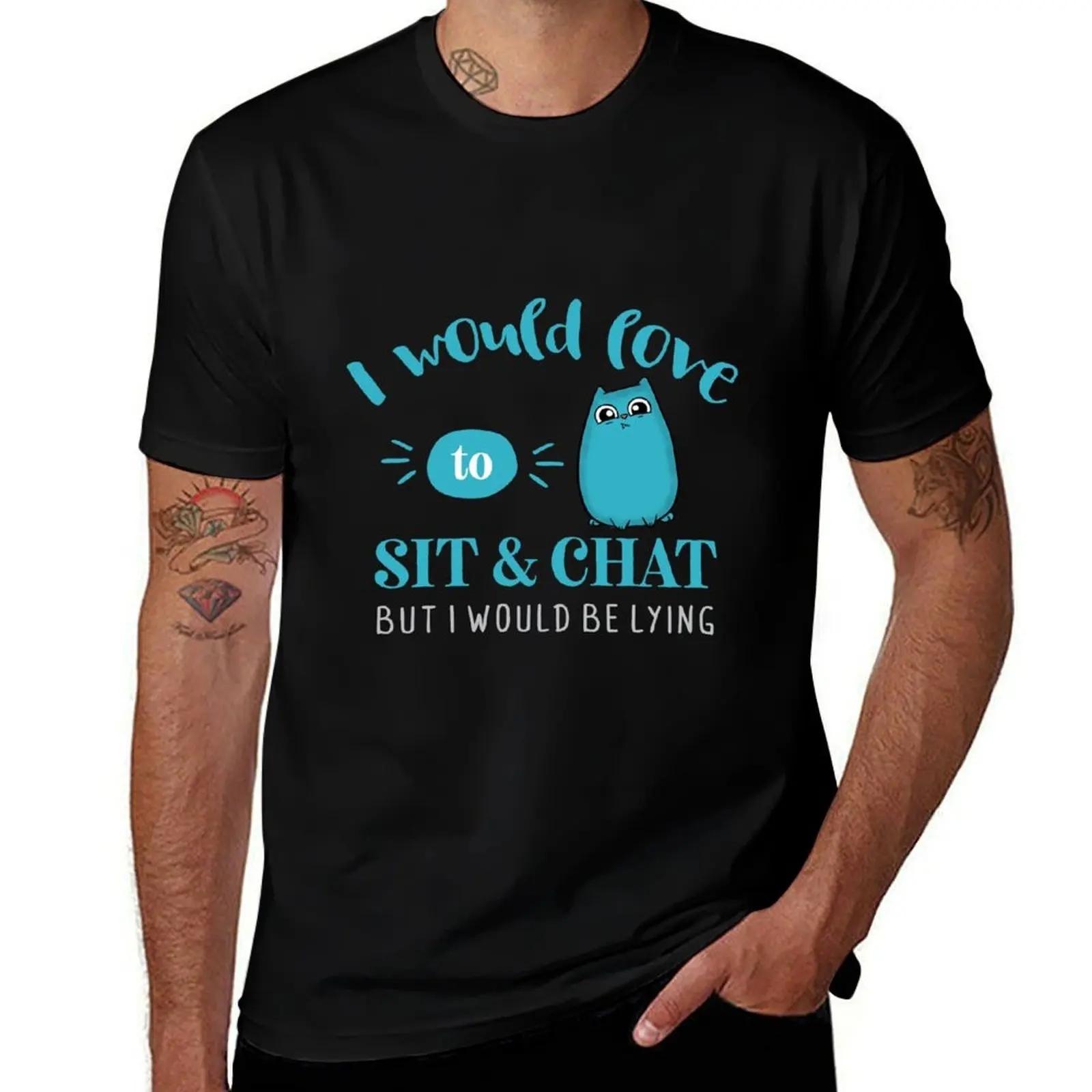 Love to Chat Lying Cute Cat T-Shirt Active Wear Sports for Men T-Shirt
