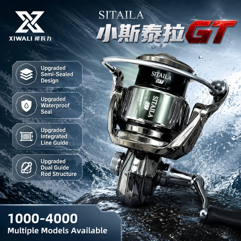 XIWALI SITAILA GT Spinning Reel 6+1BB 5.2:1 Waterproof Sealed Dual Guide Rod Integrated Guide No Anti-reverse Switch Long Cast