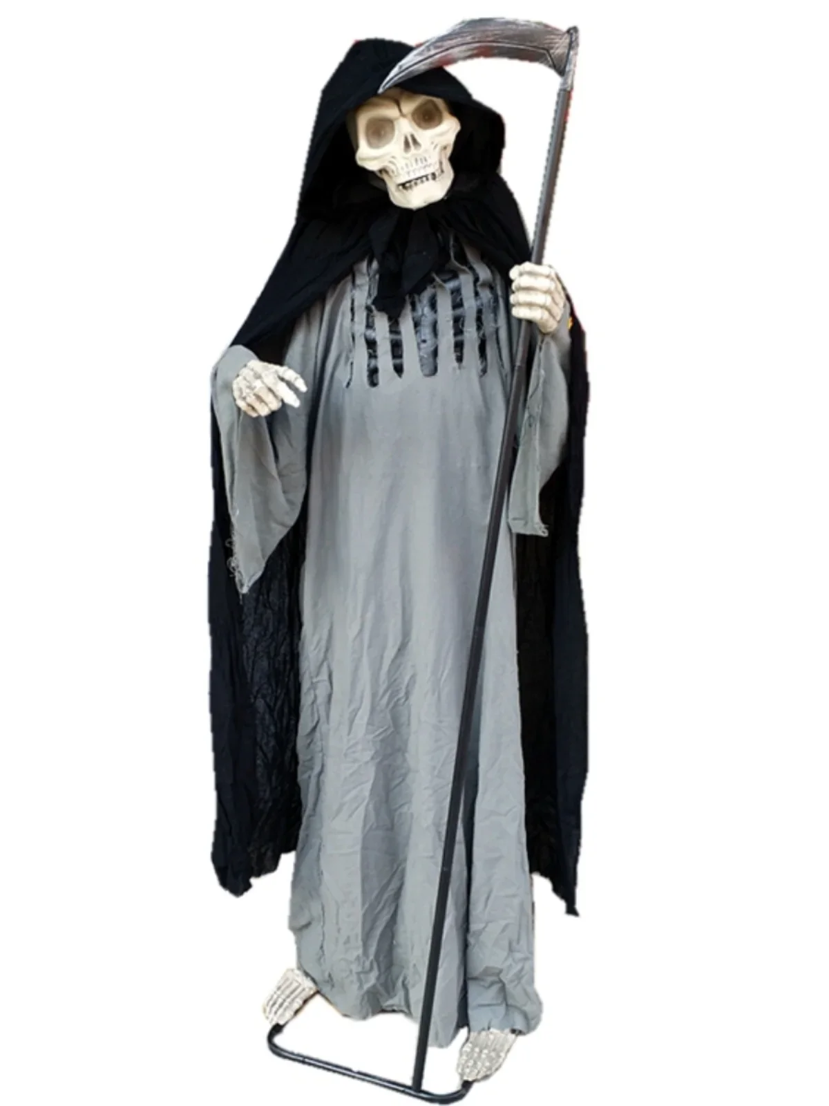 Grim Reaper Sickle Standing Ghost Halloween Props Supplies Haunted House Store Decorations Voice Activated Electric