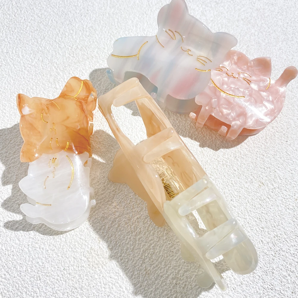 New Acetate Cute Cat Patchwork Color Large Size Hair Clip Claw For Women Trend Animal Hairpin Hair Accessories For Thick Tool image 5