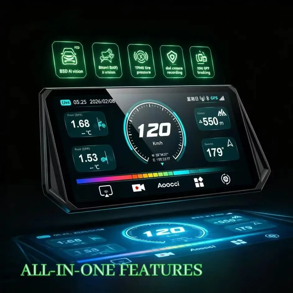 Aoocci D6A 6 pulgadas GPS Carplay para Motocicleta, CarPlay Inalámbrico y Android Auto, Navegación GPS para Moto, Cámara HD para Tablero, Radar de 77GHz, BSD y TPMS