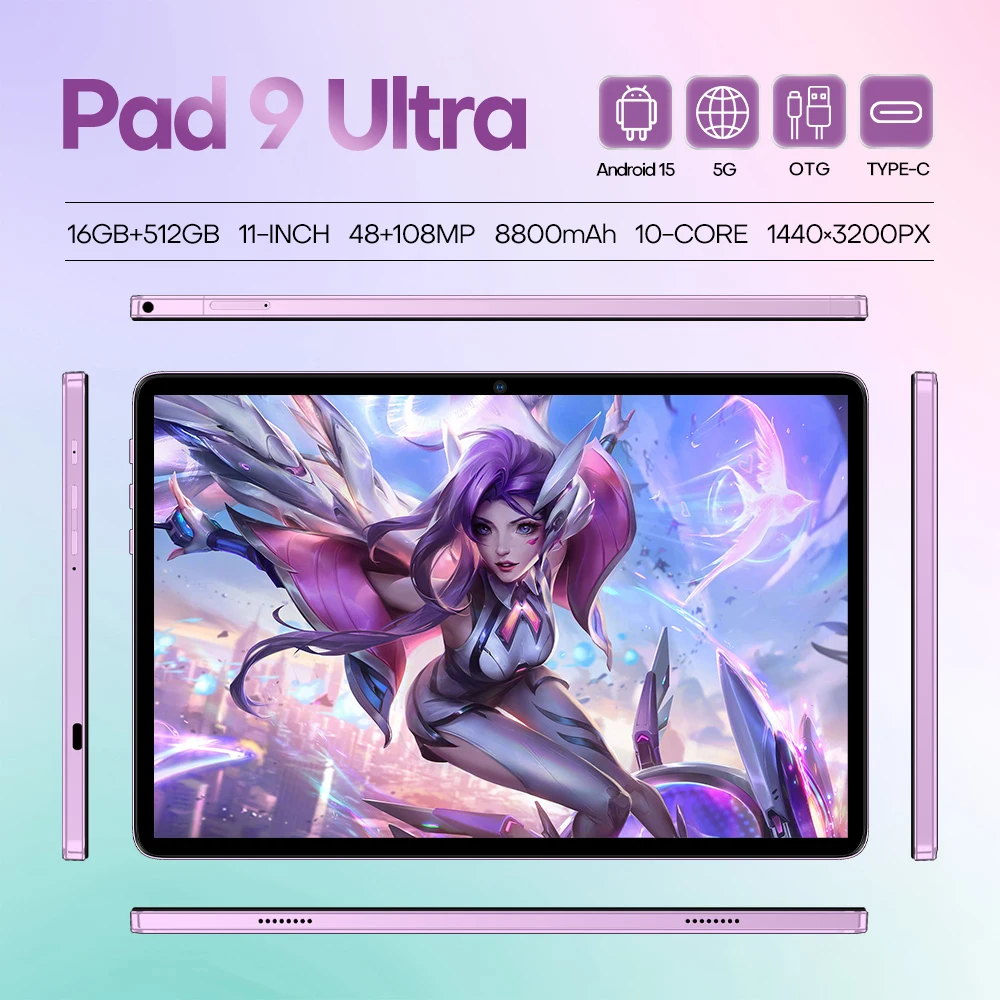 New Pad 9 Ultra Snapdragon 8 Gen 3 Tablet 11 Inch 4K HD Global Version Android15 8800mAh Battery 5G Dual SIM WiFi Work Tablet PC