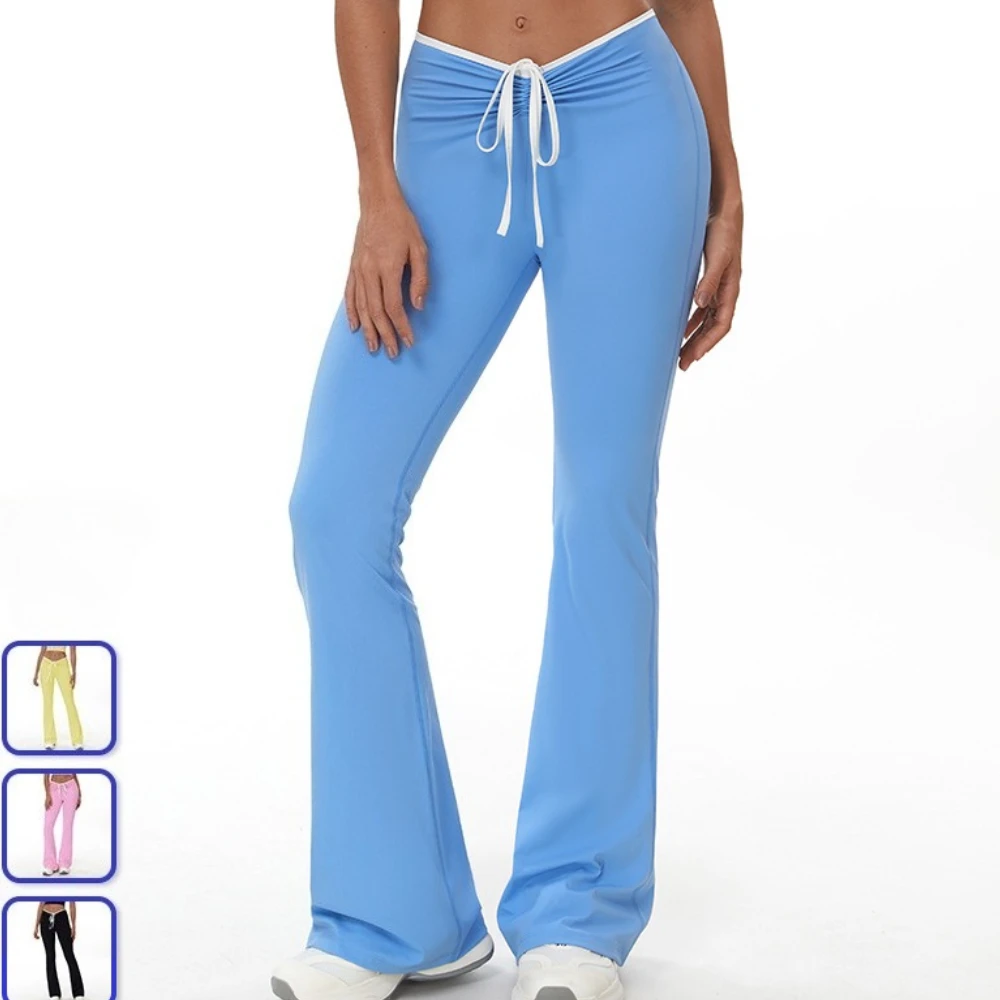 

Women Yoga Leggings Drawstring Fitness Wide Leg Pants Gym Running Cycling Pants Sports High Waist Workout Leggings Bell-bottoms