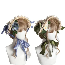 Lolita Girl's Elegant Lace Flowers Straw Hat Multi Colored Bonnet Flat Hat