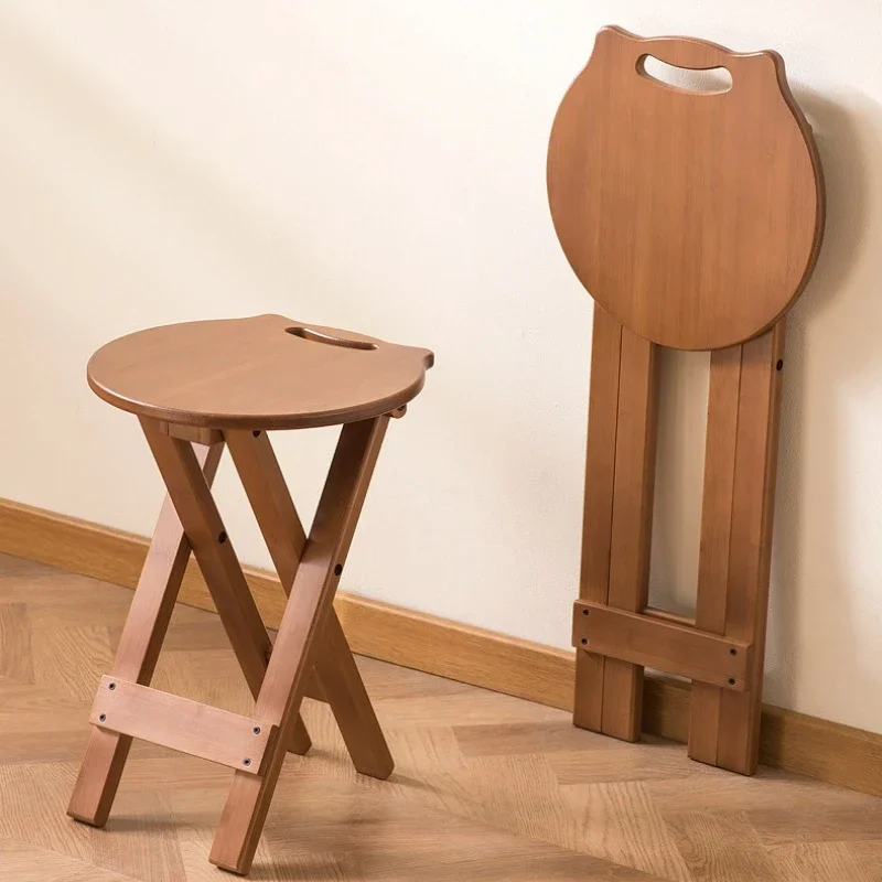 Durable Foldable Stool Household Tall Round Stool Portable Thickened Mazar Kitchen Eating Back Chair Bar High Chair