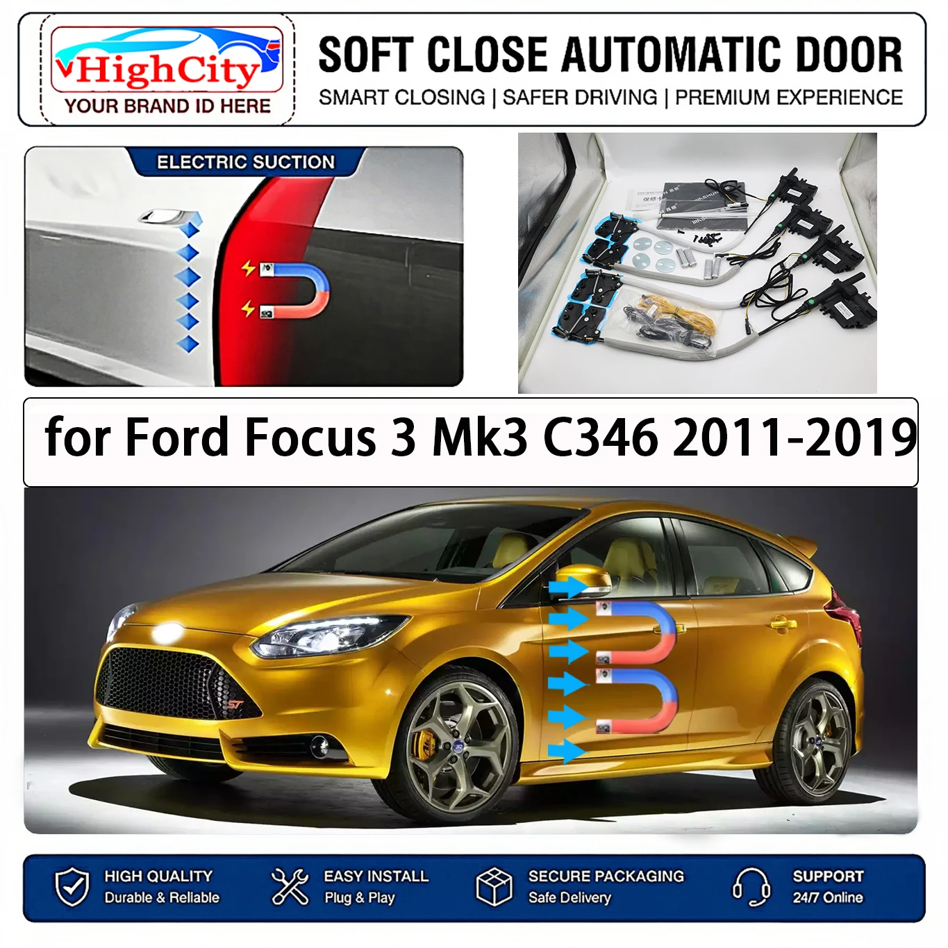 Для Ford Focus 3 Mk3 C346 2011-2019: Комплект электрических доводчиков дверей с функцией мягкого закрывания, интеллектуальная система предотвращения защемления, бесшумное открывание/закрывание дверей без ударов