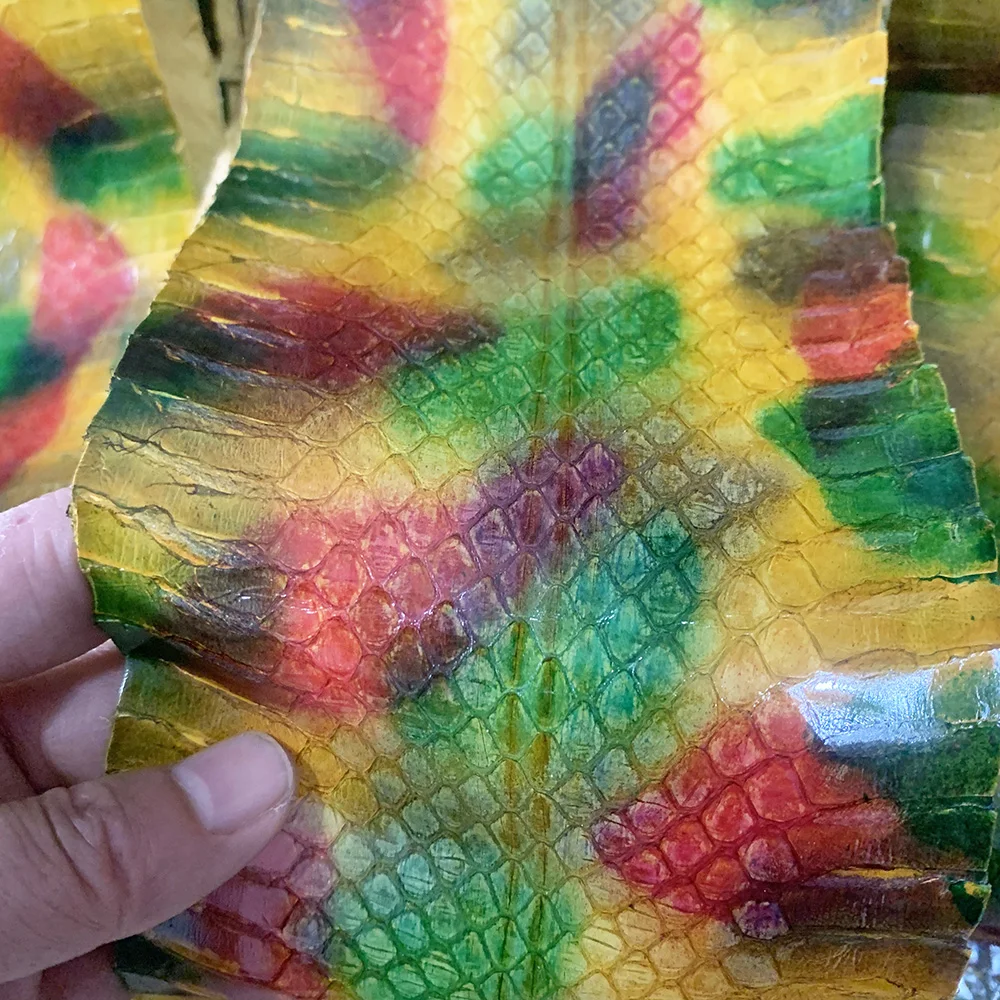 Colorful printed snake skin，High gloss surface, Printing, Phone Case,Belt, DIY,Handmade Watch Strap, Making Materials