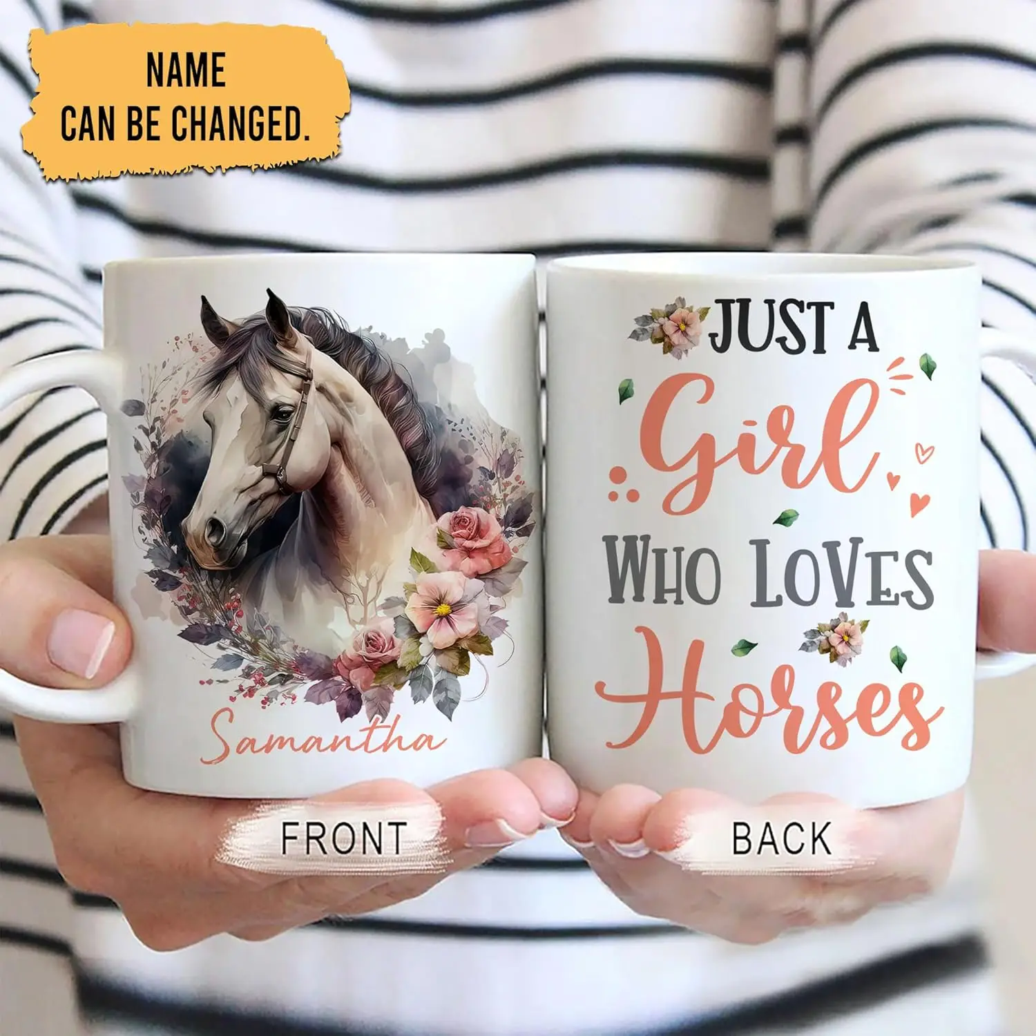 Personalized Horse Mug for Girls and Women - Birthday Gift for Horse Lovers - Animal Lover Custom Name 11oz White Ceramic Coffee