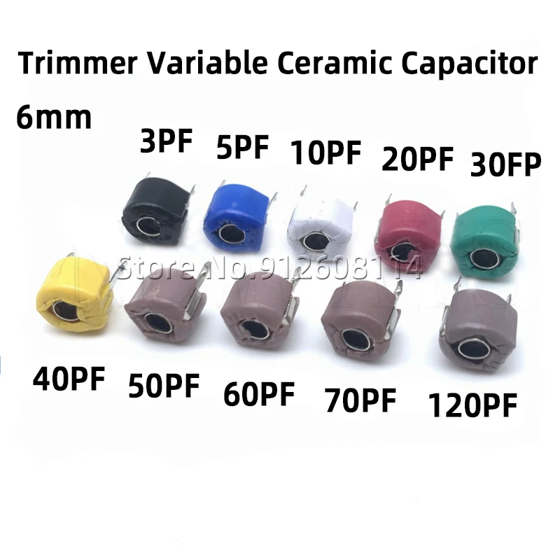 

10PCS/Lot 6mm Trimmer Variable Ceramic Capacitor Kit JML06 3PF 5PF 10PF 20PF 30PF 40PF 50PF 60PF 70PF 120PF for Arduino