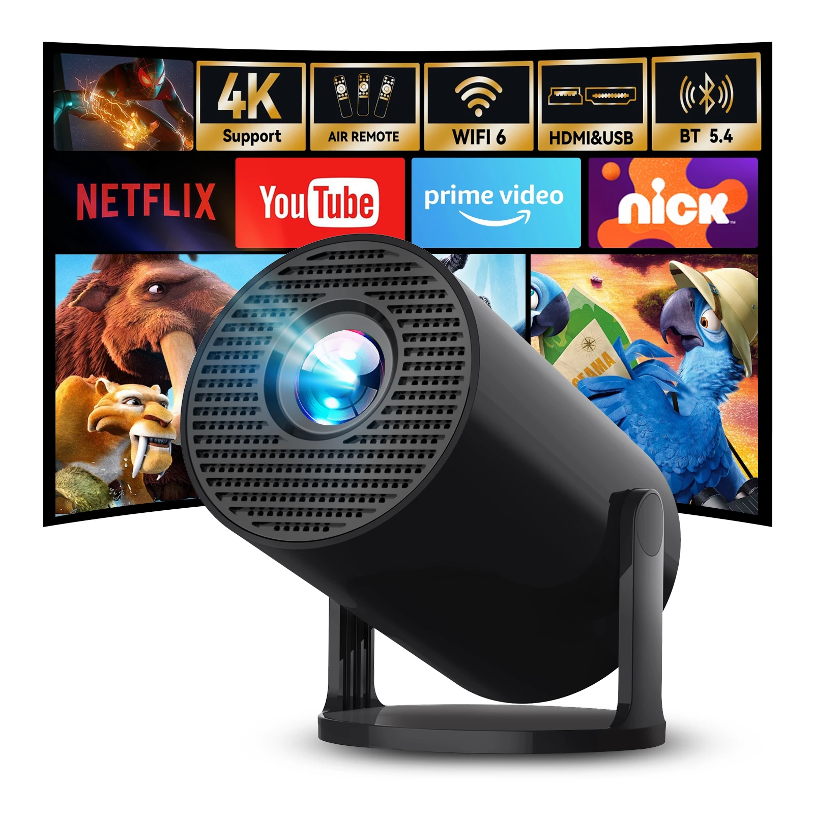 Mini Projector X1BR with WiFi6 & BT5.4, Portable Beamer 4K Support, Upgraded Android 14 Short Throw 180° Rotation Outdoor Video