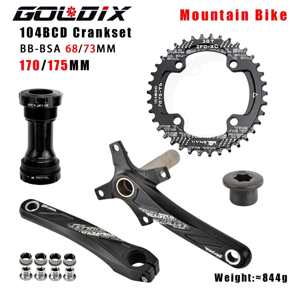 

GOLDIX 104BCD Wide & Narrow Tooth Mountain Bike Parts Crankset 165/170/175mm Cranks Round/Oval Chainrings 32T/34T/36T/38T MTB