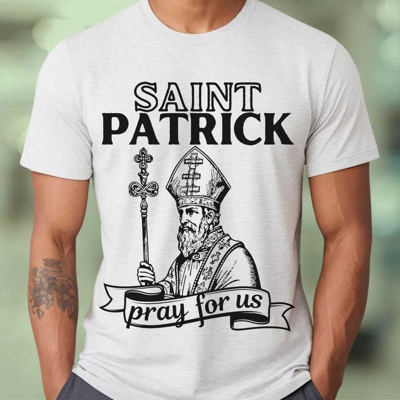 St. Patrick's Day Men's and Women's Short Sleeve T-shirt Pray for Us St. Patrick's Day T-shirt Lucky Irish Shamrock T-shirt Tops