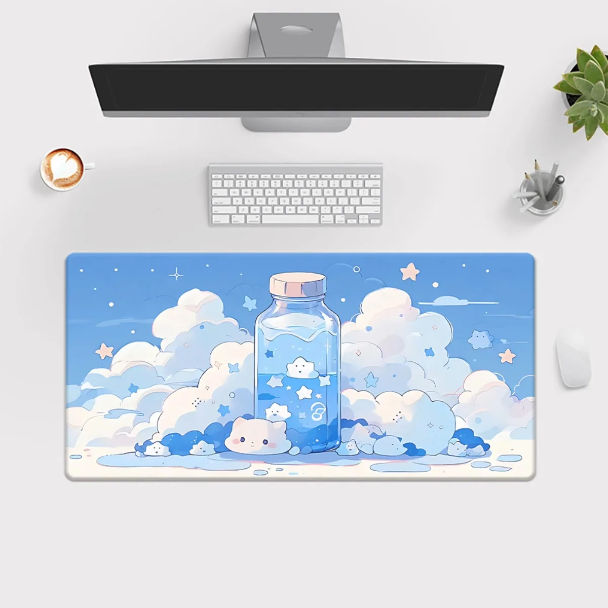 Cute Anime Cloud XXL Mouse Pad Blue Pink Non-Slip Desk Mat for Office PC Gift for Girls Fans