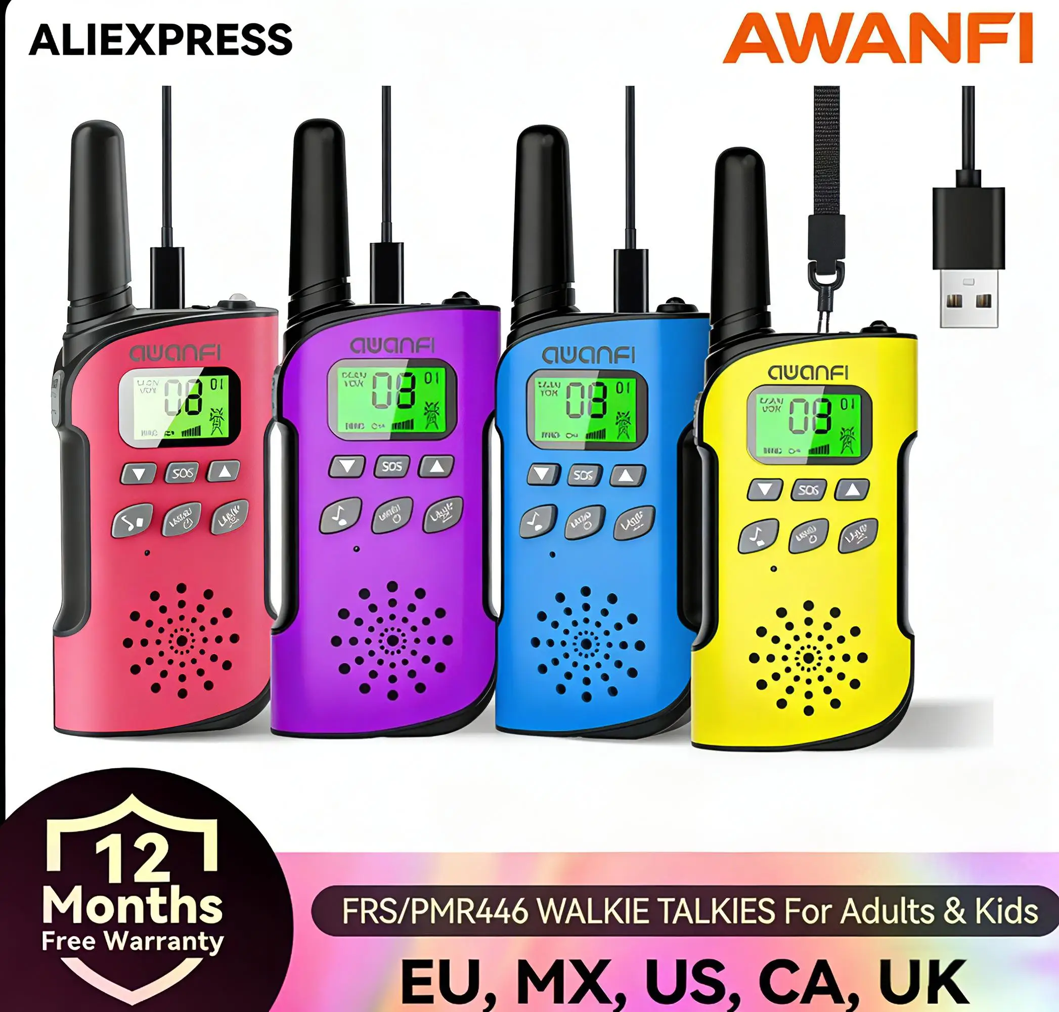 

2/3/4 шт. рации для взрослых и детей, большой радиус действия/перезаряжаемые/1000 мАч/ремешки/фонарик/SOS (только для США/Канады/Мексики/ЕС/Великобритании)