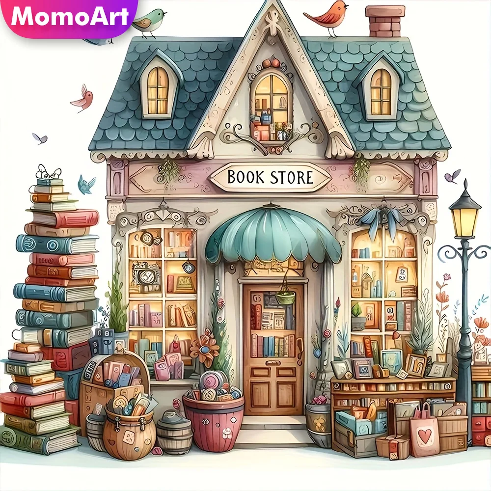Momoart Diamond Embroidery Book Store DIY Painting House Suitable for Beginners Diamond Mosaic Scenery New Arrival Unique Gift