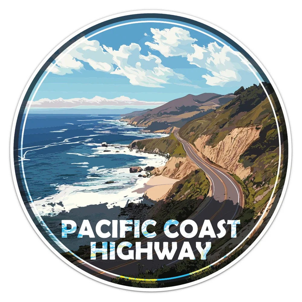 Vinilo adhesivo para coche con diseño de la Pacific Coast Highway, ideal para decorar el exterior de la ventana del coche y de la bolsa de viaje.