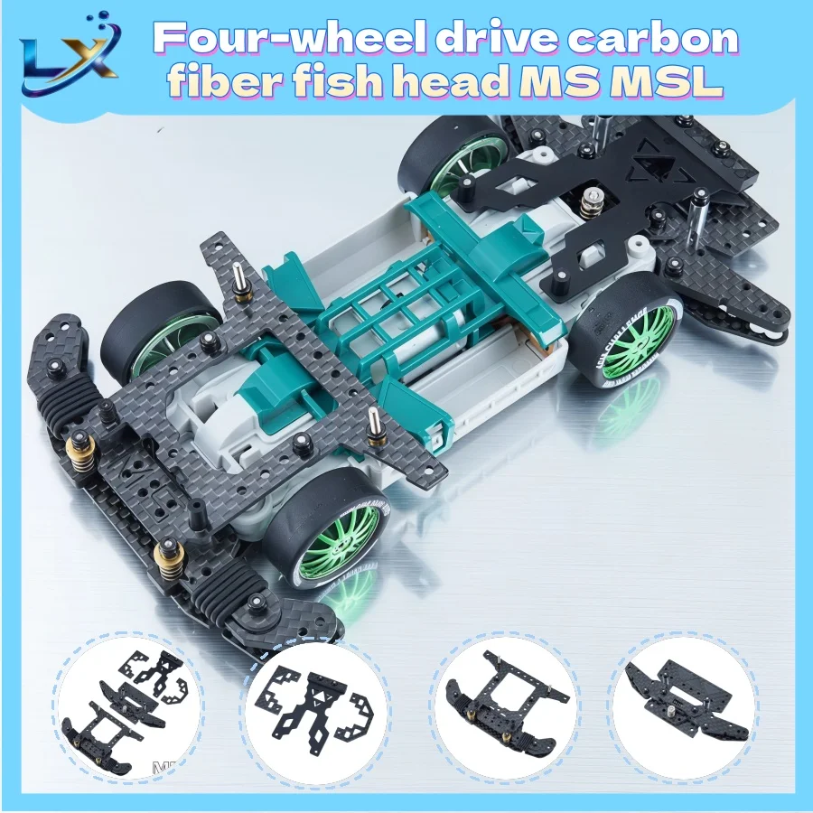 1SET Tamiya Mini 4WD Homemade MS/MSL Suspension Kit Fish Head + Spear Tail Carbon Fiber Front Rear Stays Assembled Parts DIY