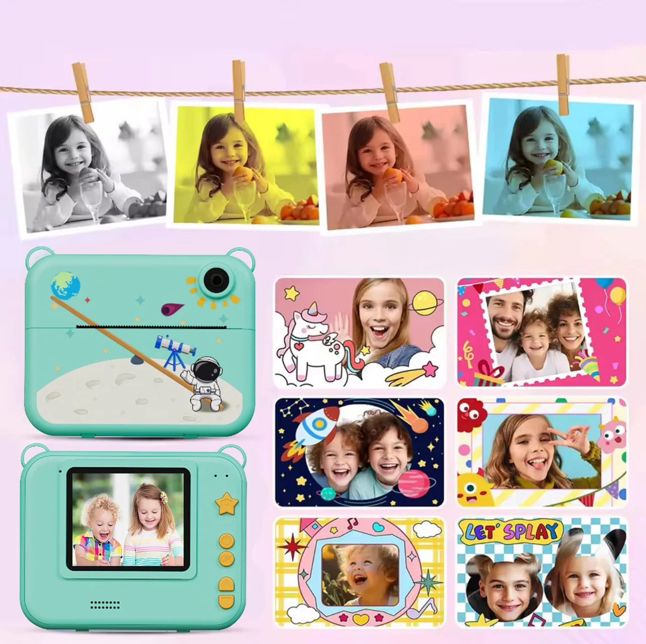 Aparat fotograficzny dla dzieci z kamerą 32 GB i kolorowymi długopisami i smyczą do zdjęć i filmów i gier z ekranem HD 1080P | Idealny prezent dla chłopców i dziewcząt