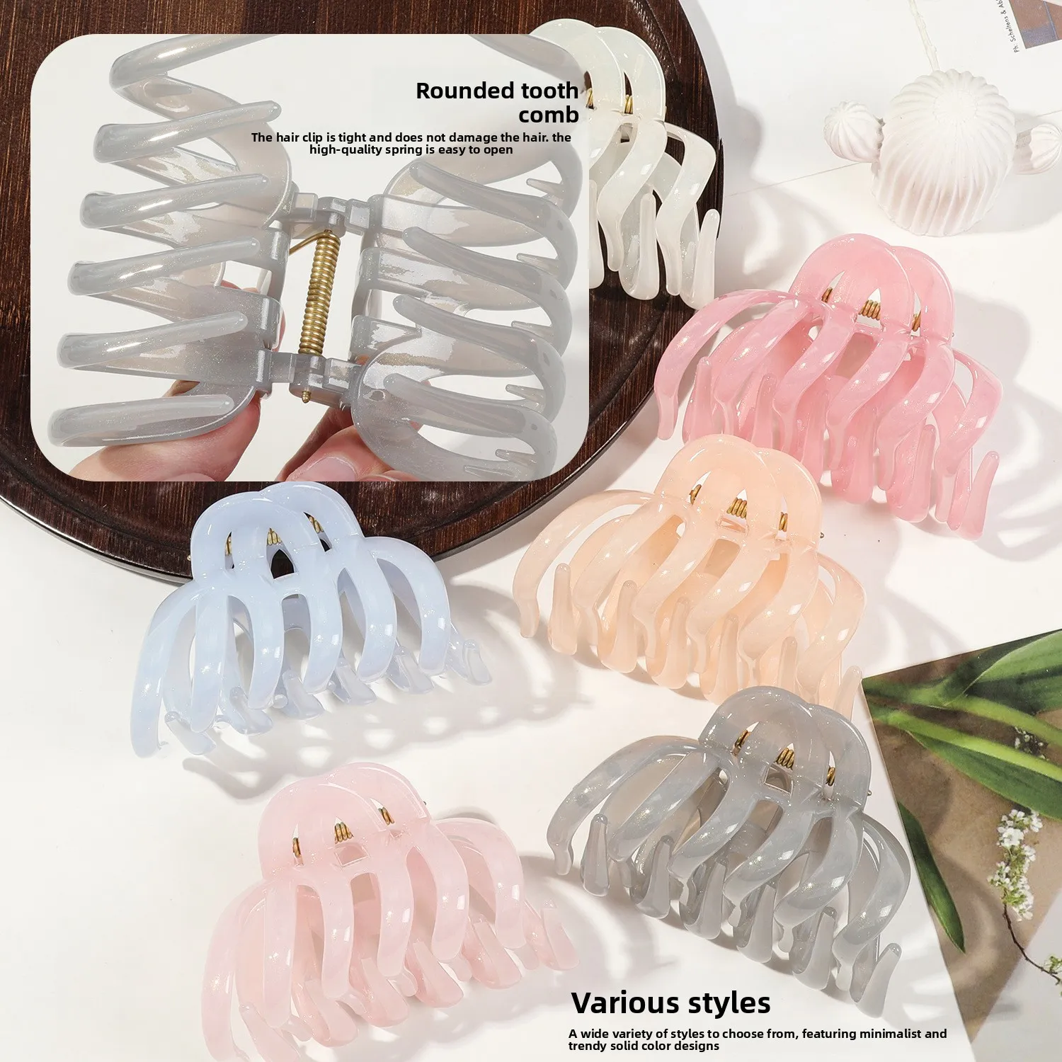 Elegant Gold Powder Large Shark Claw Women Hair Clip for Thick Hair Durable Material Hair Accessory Solid Color Grab view 6