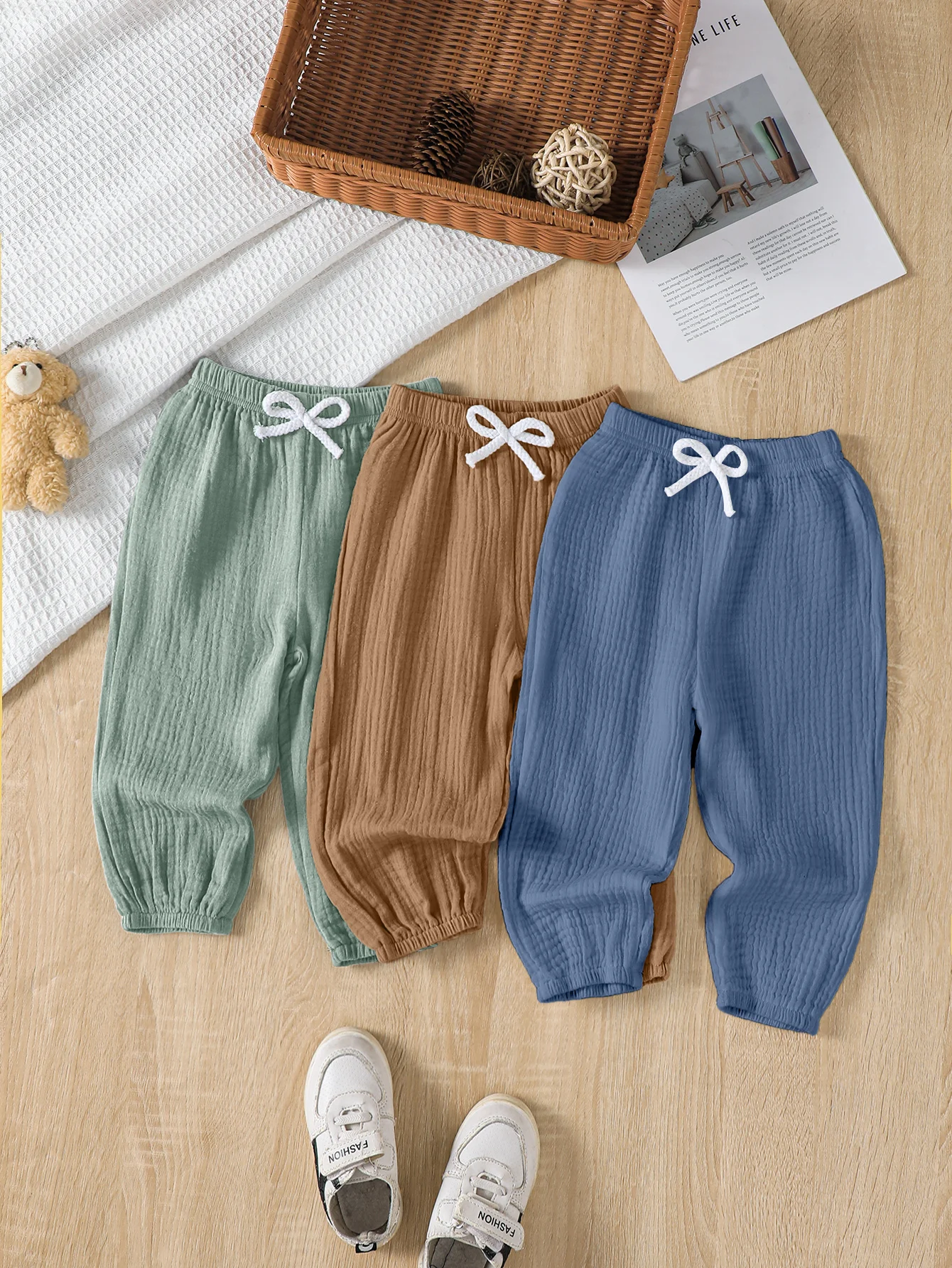 Jungen-Hose mit elastischem Bund, einfarbig, mit Bündchen, 3-teiliges Set, lässig, vielseitig, bequem für den täglichen Ausflug, geeignet für alle Jahreszeiten