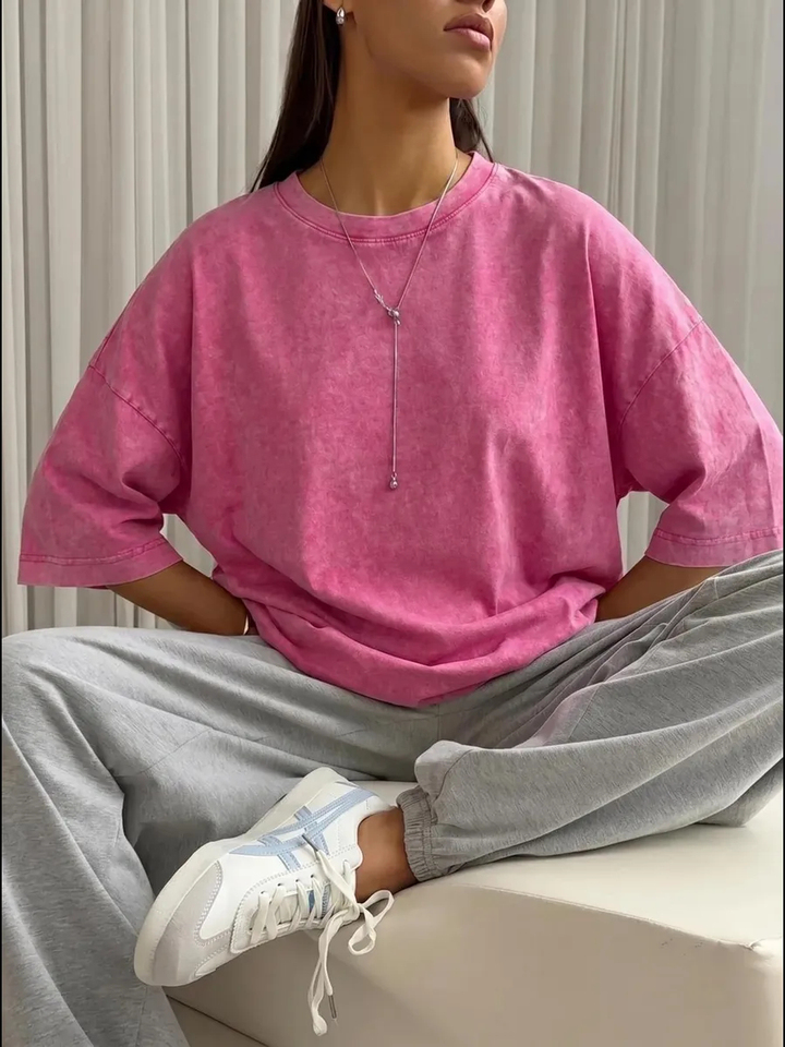  Womens Solid Washed T-Shirts Summer Cotton Short Sleeve Tops Casual O-Neck Comfortable Tees Fashion Street Oversized Clothes 