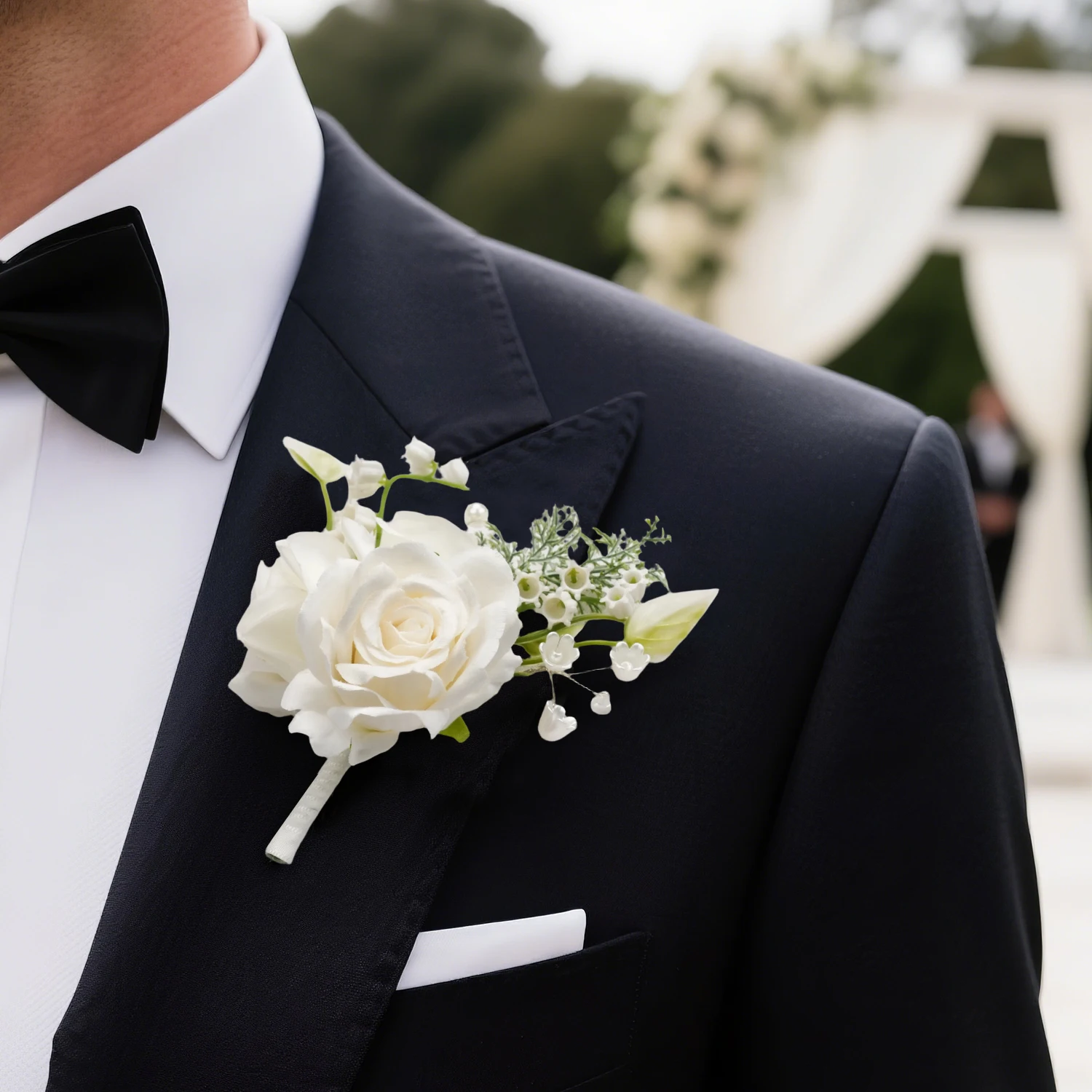 Uflower Bräutigam Trauzeugen Gast Boutonniere Set, künstliche Blumen für Hochzeit, Abschlussball, Heimkehr, Jahrestag, Abschlussfeier