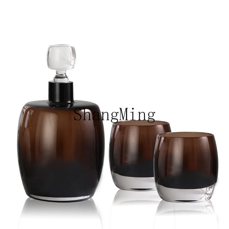 

PYH light luxury retro style brown crystal glass wine set home living room wine cabinet model room decoration