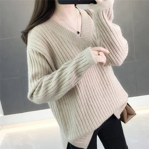 Pullover lavorato a maglia da donna nuovo autunno inverno maglione elegante femminile caldo lana scollo a V manica lunga Top Pull Femme maglioni