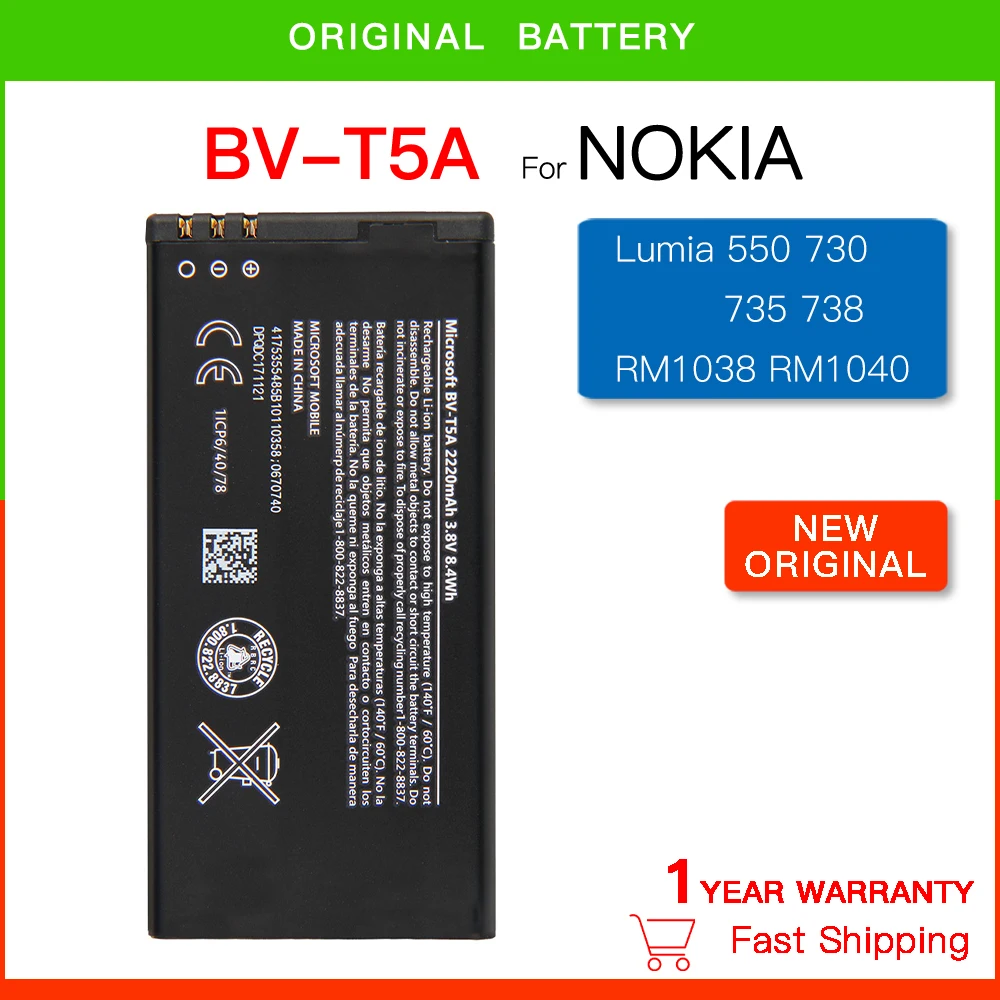 Replacement Battery 2220mAh BV-T5A battery For Nokia Lumia 550 730 735 738 Superman RM1038 RM1040 Mobile Phone Batteria