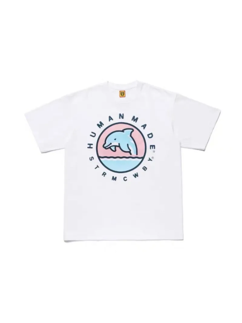 Human Made Style 25SS Polar Bear Dolphin Ice Popsicle Slub Cotton T-Shirt, Casual Tee for Couple Unisex