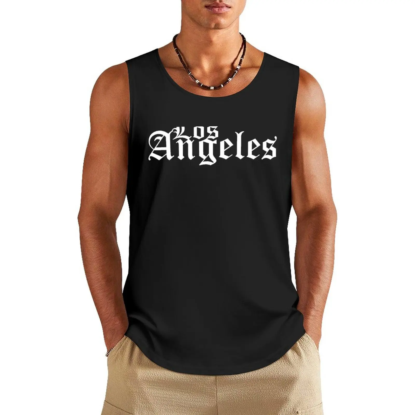 Los Angeles Old English-Blue Tank Top t-shirts for men Men's gym articles