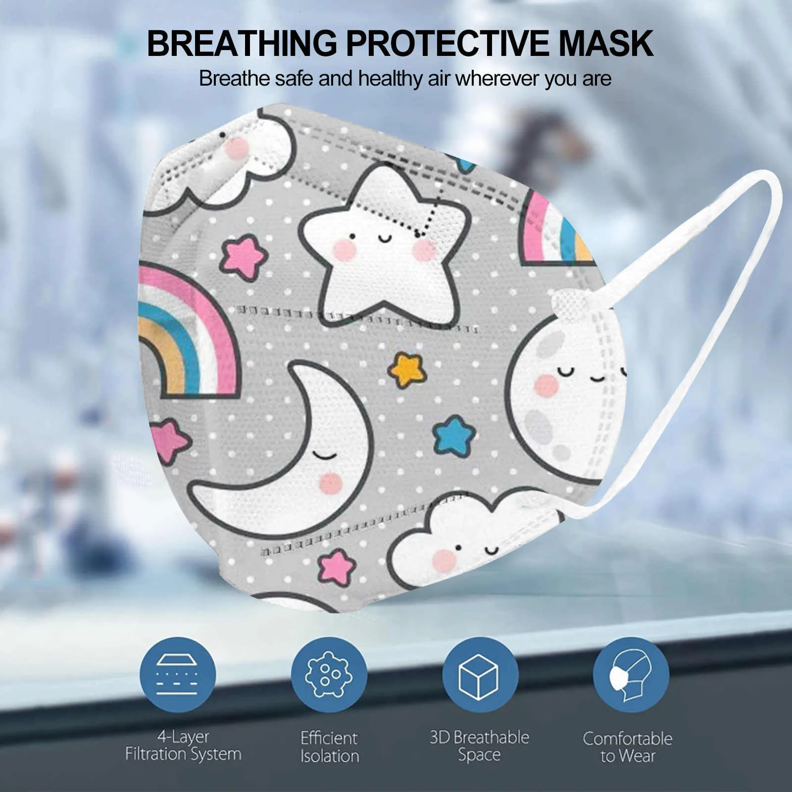 قناع واقٍ على شكل سمكة للأولاد والبنات مع طباعة قوس قزح 5 قطع قناع كرتوني للحماية اليومية وعملي متعدد الوظائف #4