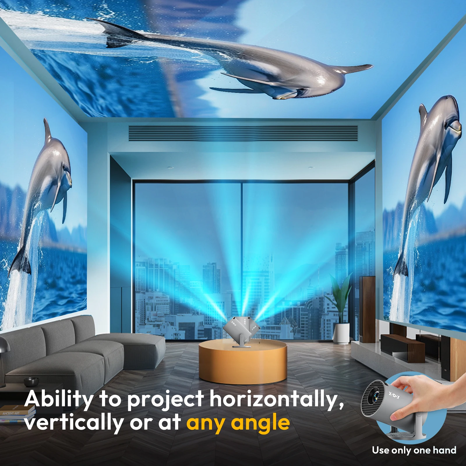 XGODY Proiettore 4K 260 ANSI Mini proiettori portatili a tiro corto Proiettore Android nativo 720P Dual Wifi6 BT5.4 Home Theater