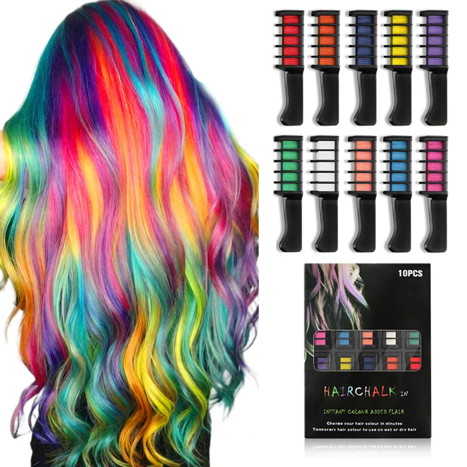 New Hair Chalk Comb Set For Kids Temporary Washable Hair Dye Comb Toy Pretend Play Makeup Gift For Girls