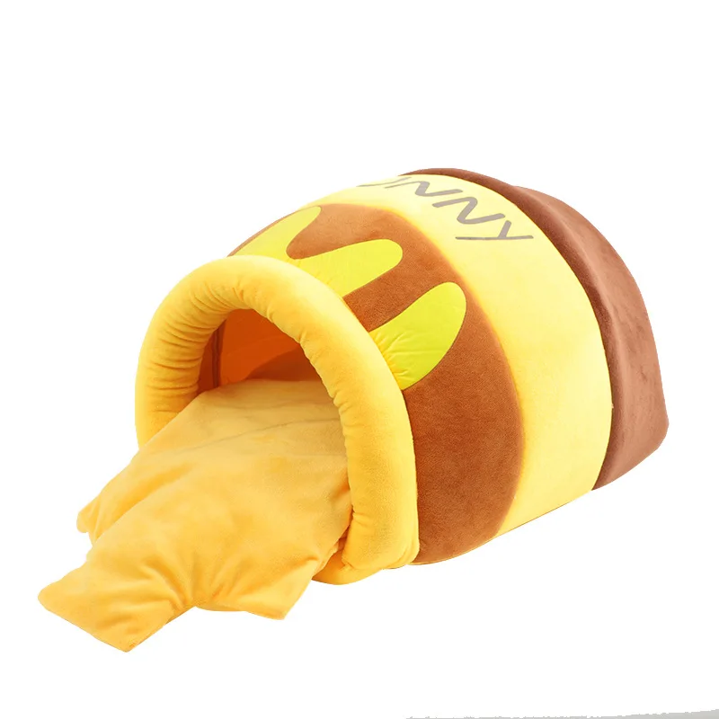 Cama cálida tarro de miel para gatos, cueva de invierno en felpa - imagen 4