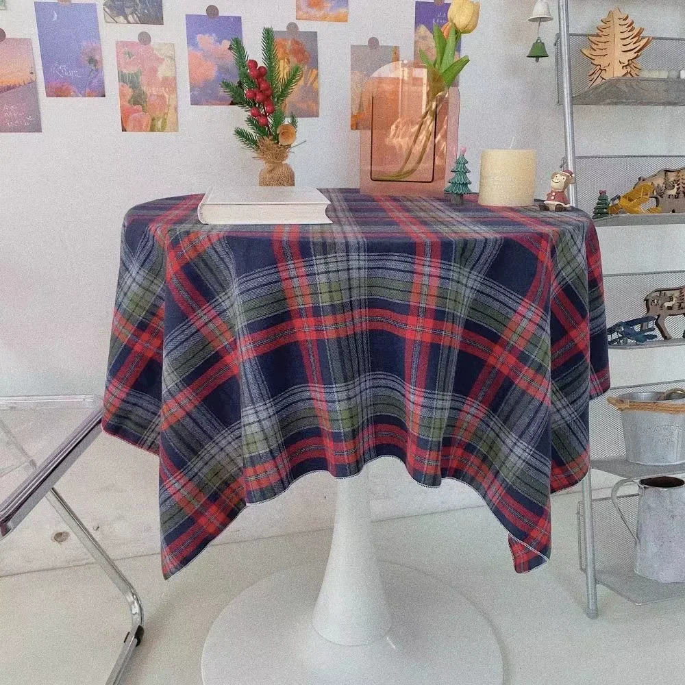Green Plaid Christmas Tartan Tablecloth 2024 New Year Xmas Festival Decor Family Gathering Restaurant Home Textile Table Cover
