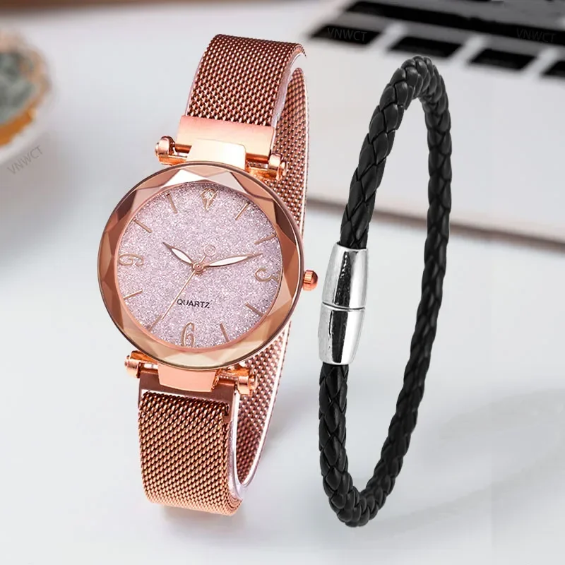 

Часы женские наручные с магнитной застежкой, модные элегантные золотистые, с изображением звездного неба, с браслетом, роскошные