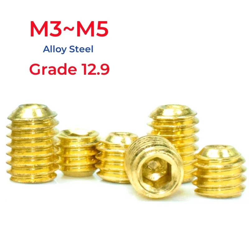 M3 M4 M5 Din916 Grade 12.9 Plating Gold Hex Socket Set Screws Grub Screw Bolt