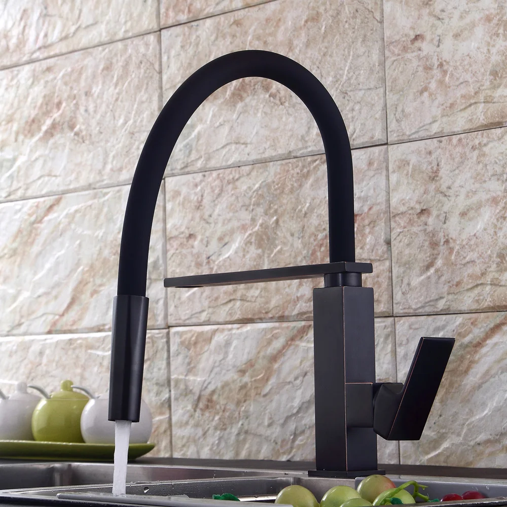 BAKALA New Black Pull Down Kitchen Faucet Square Brass Mixer Sink Faucet Mixer Faucets Pull Out Tap