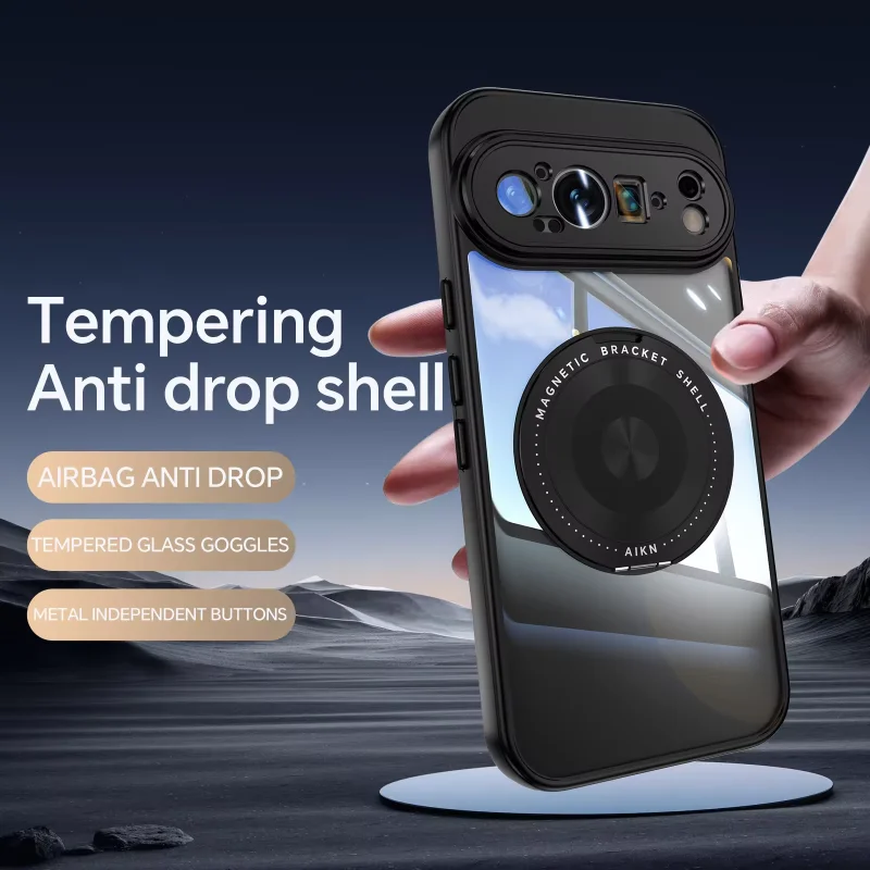 Magnetic for Magsafe Clear Phone Case For Google Pixel 9 Pro XL 8A Ring Stand Phone Holder Kickstand Shockproof Hard Cover image 4