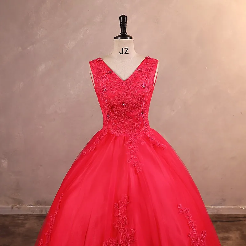 Sonhar Vestidos New Sleeveless Quinceanera Dresses V-neck Party Dress Classic Ball Gown Red Prom Dress For Girls Plus Size