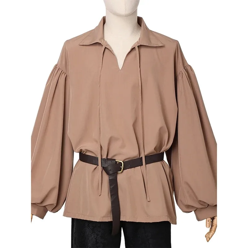 Men Pirate Shirt Medieval Renaissance Oversized Fluffy Sleeve Shirt Punk Gothic Vampire Prince Cosplay Costume