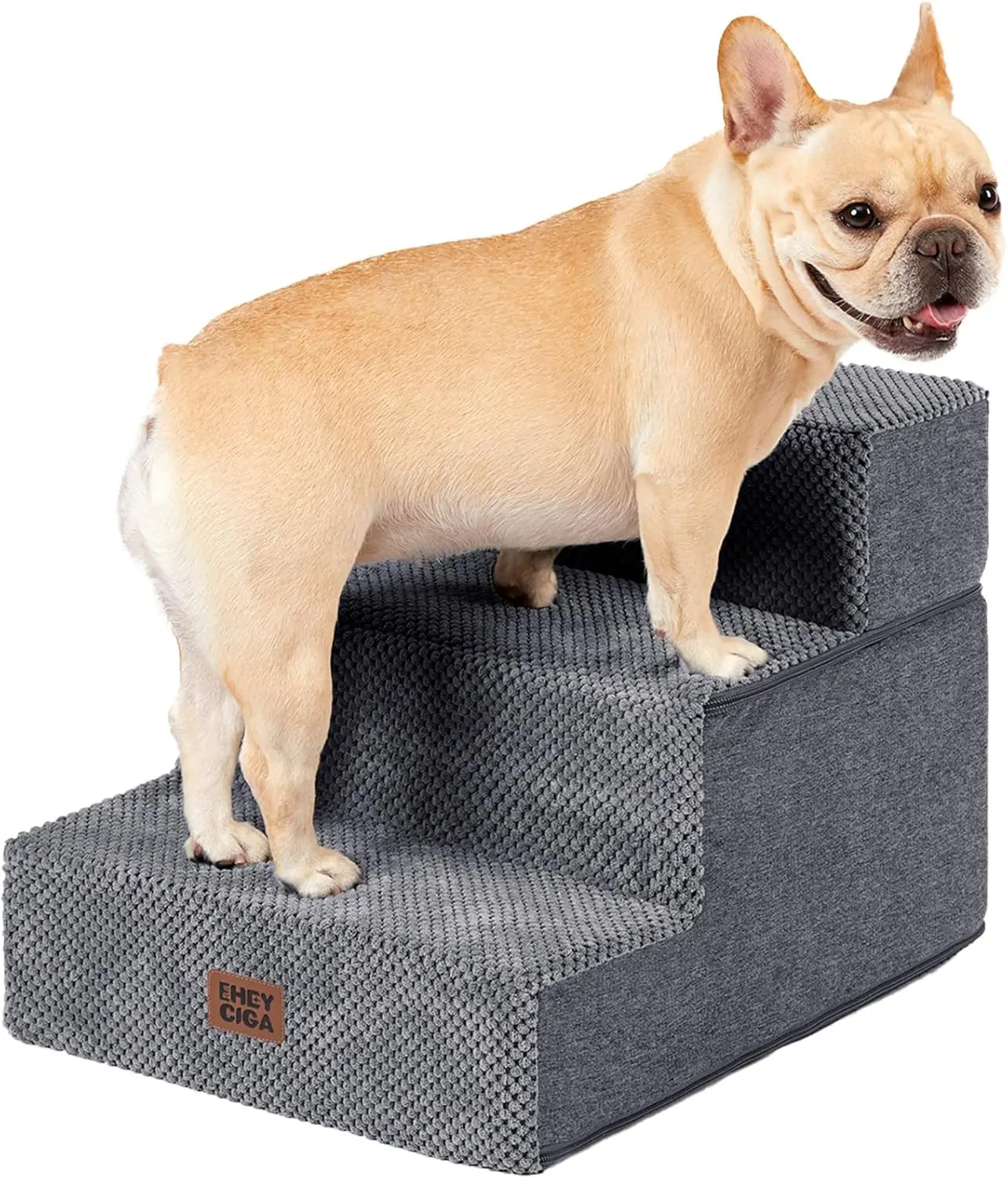 

3-Step Pet Stairs for Small Dogs, Non-Slip Foam Steps for Sofa and Bed, Foldable Indoor Ramp in Grey