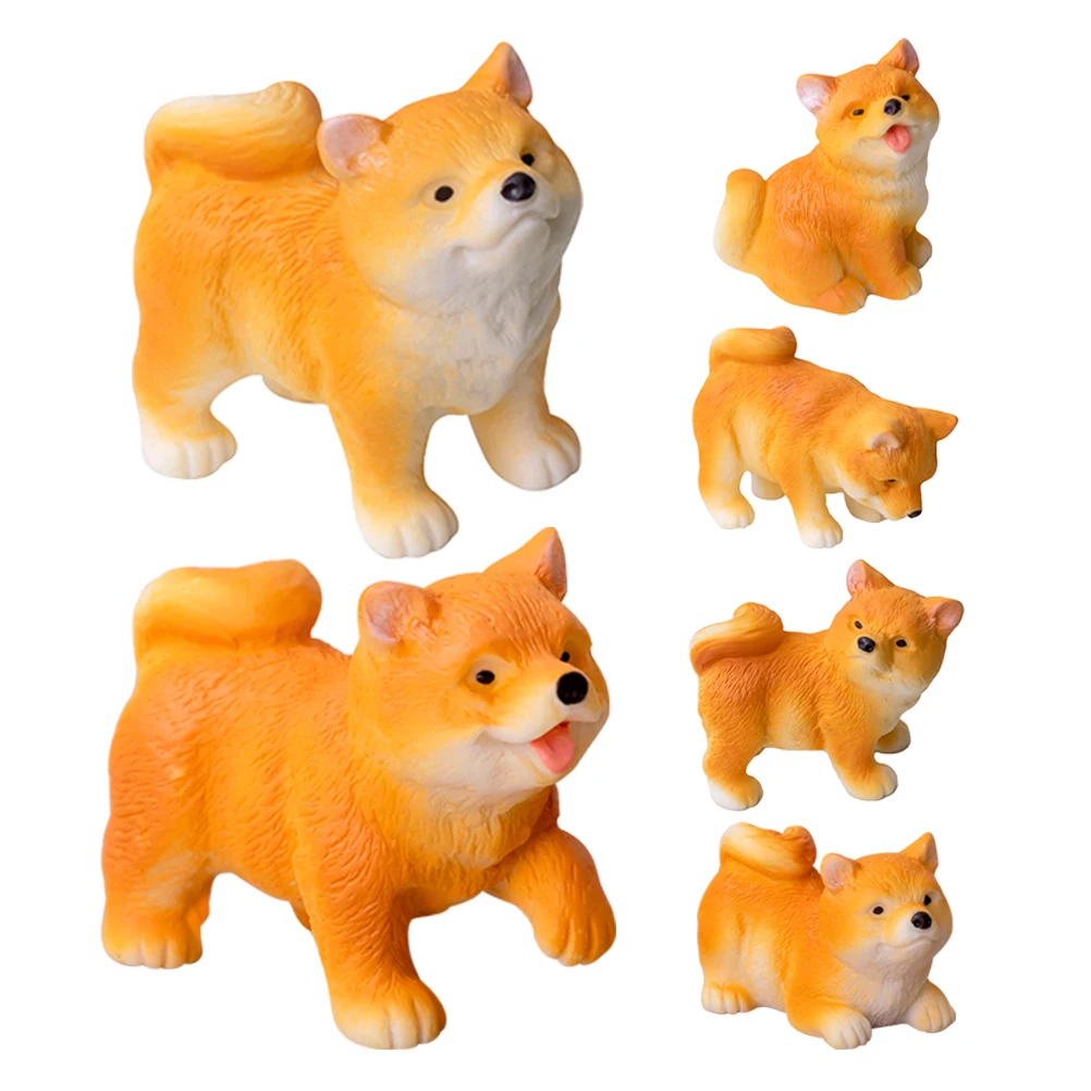 

6 Pcs Mini Decoration Small Resin Puppy Figures Dollhouse Animals Miniature Garden Figurines