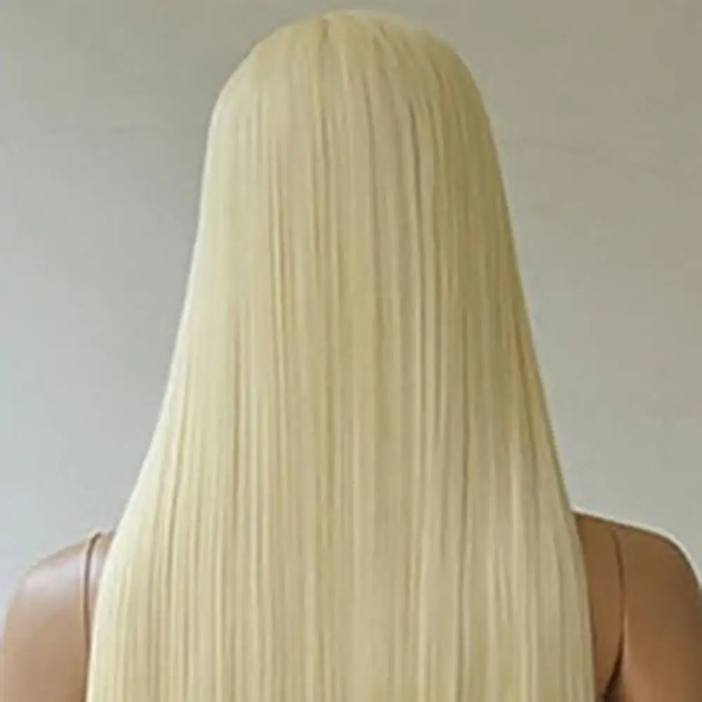 80cm Women Long Straight Full Wig Hair Blonde Synthetic No Bangs Cosplay Party Lace Front Synthetic Wigs For Women Black Colored