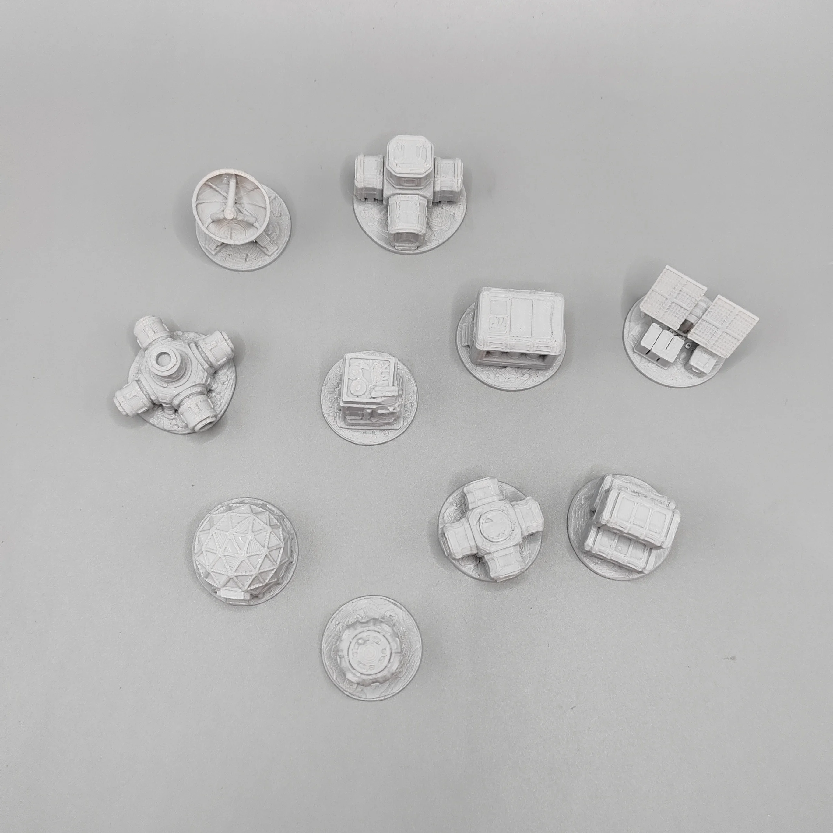 Sci‑Fi Interstellar Outpost Diorama Scenery Components, Unpainted 3D‑Printed Miniature Display Model for Adult Collectors