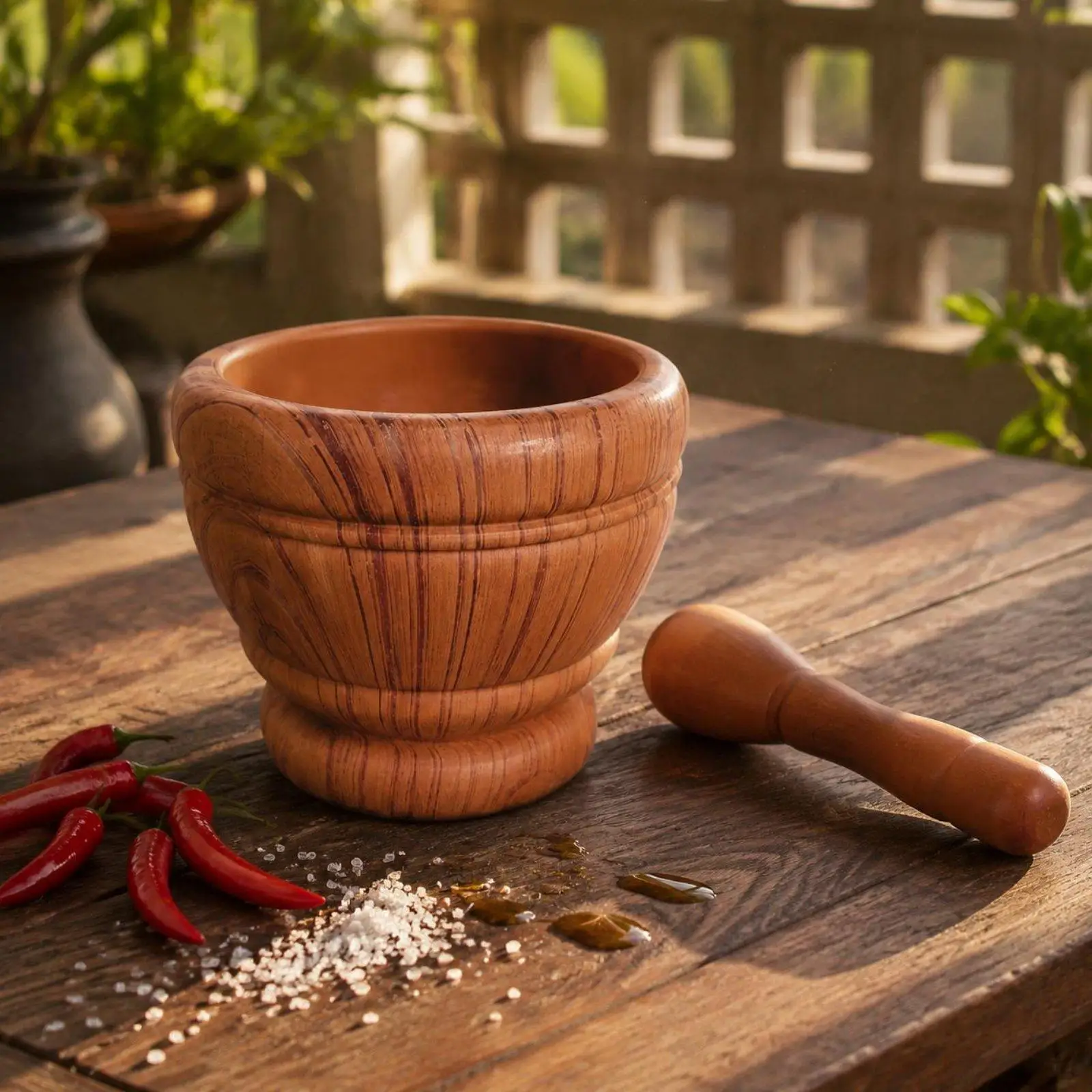 Garlic Press Wood Grain PP Plastic Kitchen Mortar Pestle Garlic Crusher Manual Grinder Herbs Spices Tool for Home Chefs
