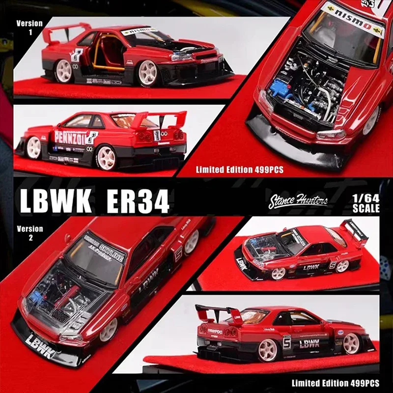 

Stance Hunters Model Car Skyline GT-R R34 Super Silhouette ER34 Resin Vehicle Display Collection 1/64