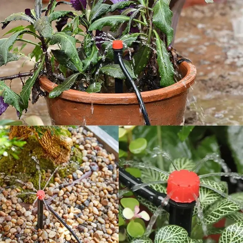 50 emisores de goteo para tuberías de riego por goteo de 1/4 pulgadas, ajustables 360° °   Goteros de Riego para Jardín con Flujo de Agua Ajustable, Novedad