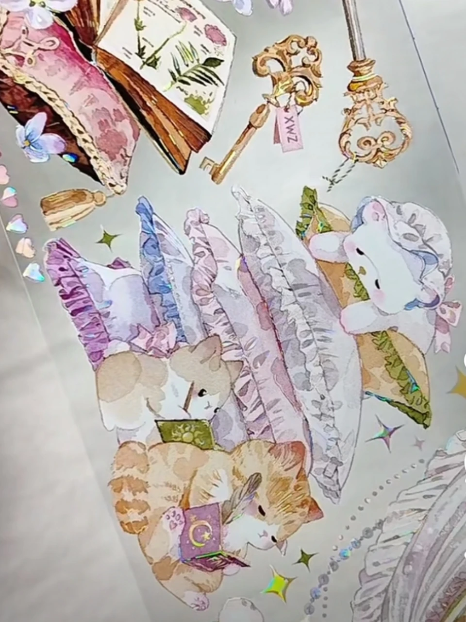 5M Xiao Wang Paper, Meow Rabbit Old Bookstore Shell Shiny Pink Flower Pet Washi Tape Collage Planner
